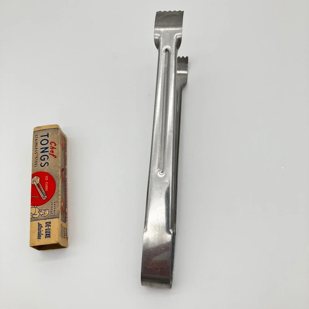 Kenberry Chef Tongs Vintage No 194 Silver Stainless Steel Serrated Ice Meat